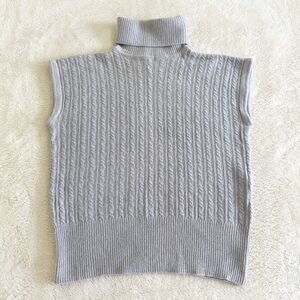 Vintage Liz Claiborne Sweater Vest Size Petite S Gray Turtleneck Cable-Knit Wool